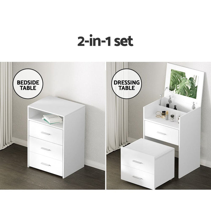 Artiss Dressing Table Bedside Tables 2-in-1 Set Hidden