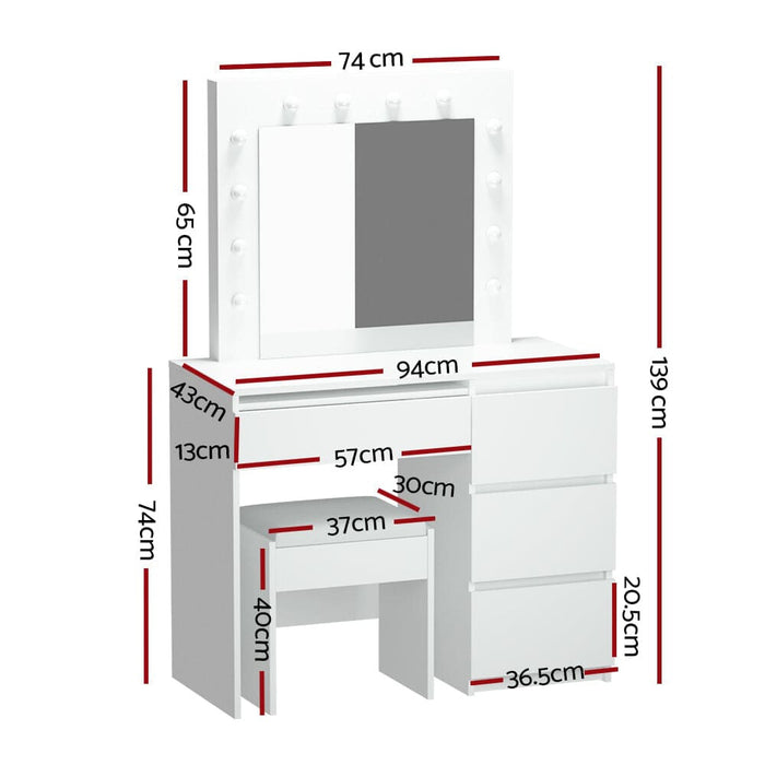 Artiss Dressing Table Led Makeup Mirror Stool Set 12 Bulbs
