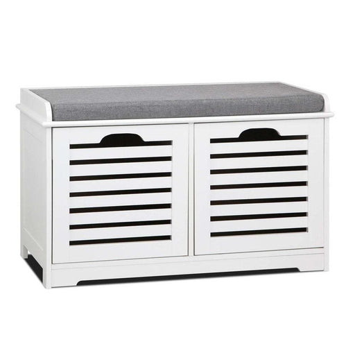 Artiss Fabric Shoe Bench With Drawers - White & Grey