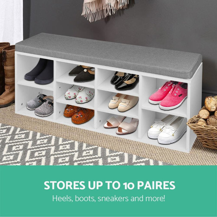 Artiss Fabric Shoe Bench With Storage Cubes - White