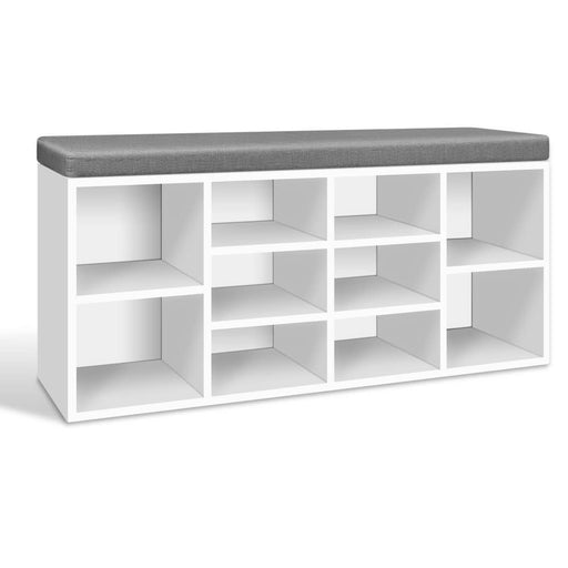 Artiss Fabric Shoe Bench With Storage Cubes - White