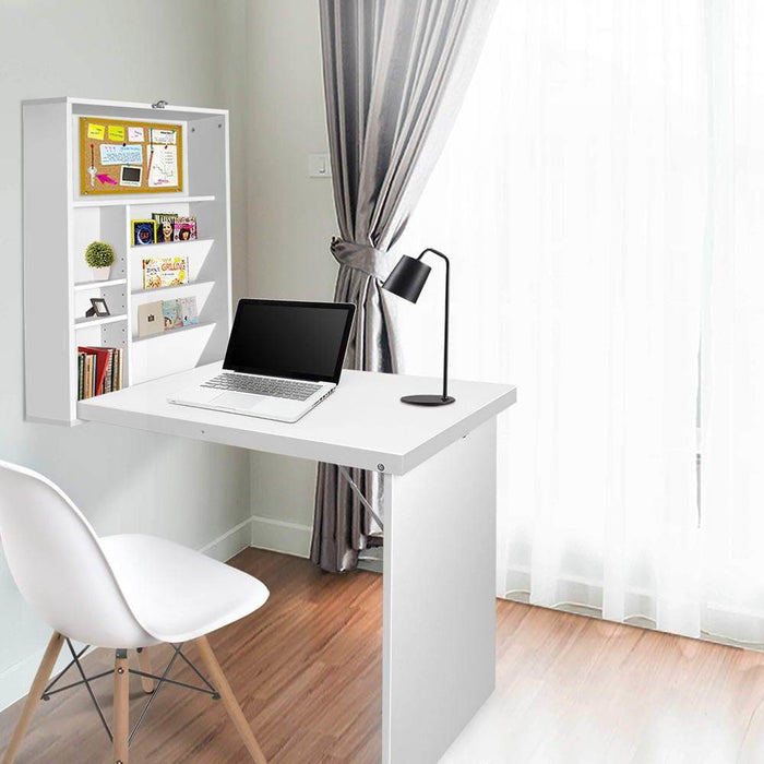 Artiss Foldable Desk With Bookshelf - White