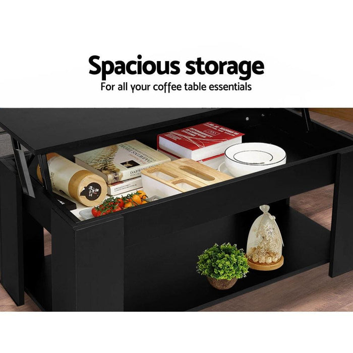 Artiss Lift Up Top Coffee Table Storage Shelf Black