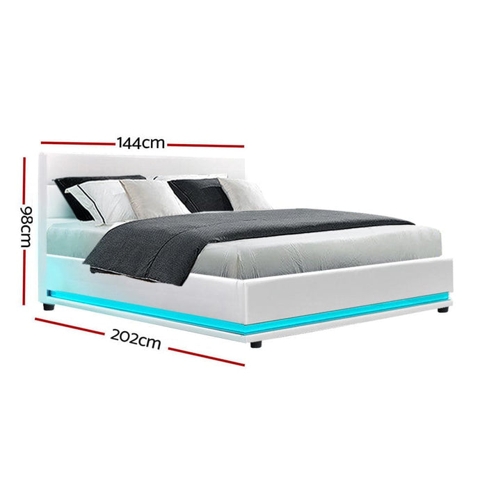 Artiss Lumi Led Bed Frame Pu Leather Gas Lift Storage