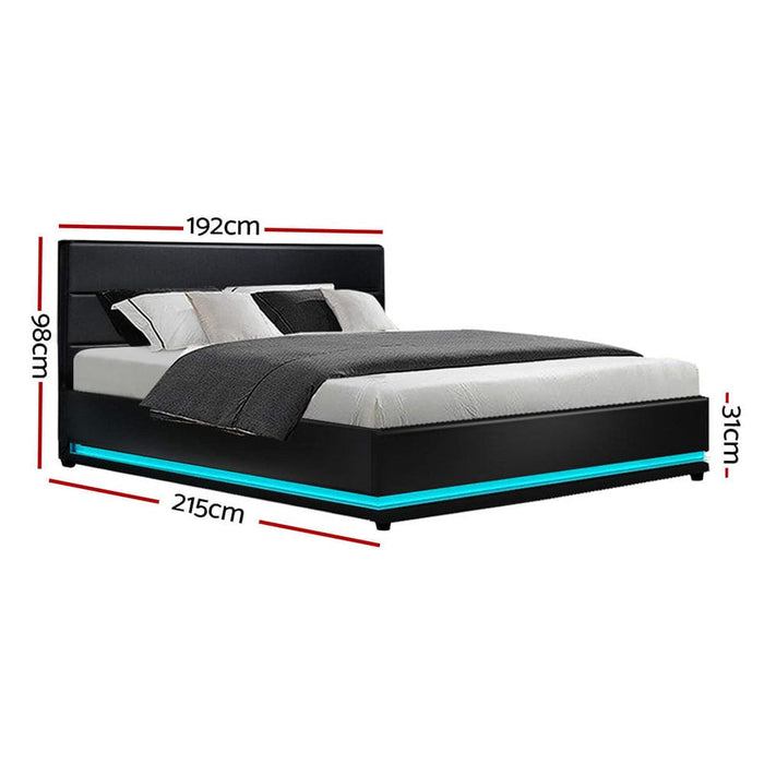 Artiss Lumi Led Bed Frame Pu Leather Gas Lift Storage