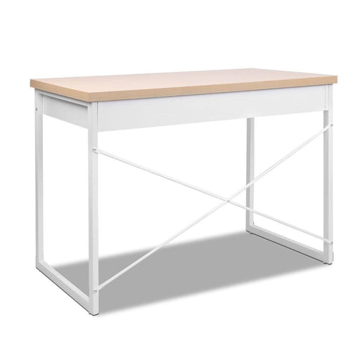 Artiss Metal Desk With Drawer - White Wooden Top