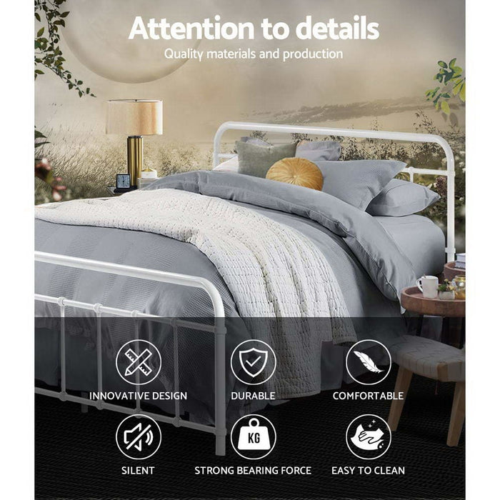 Artiss Leo Metal Bed Frame - Double (white)