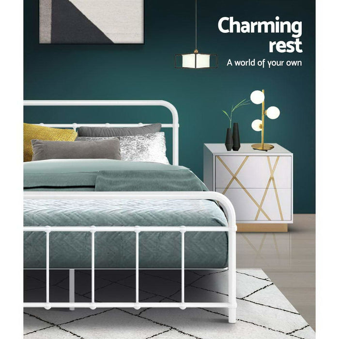 Artiss Leo Metal Bed Frame - Double (white)