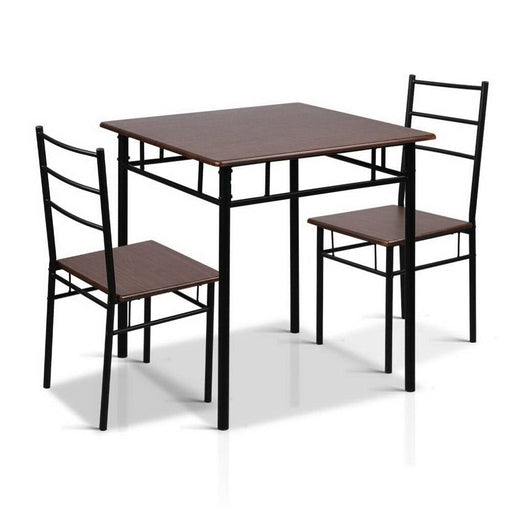 Artiss Metal Table And Chairs - Walnut & Black