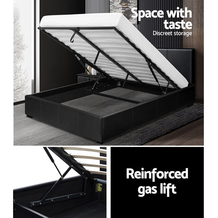 Artiss Nino Bed Frame Pu Leather - Black Queen