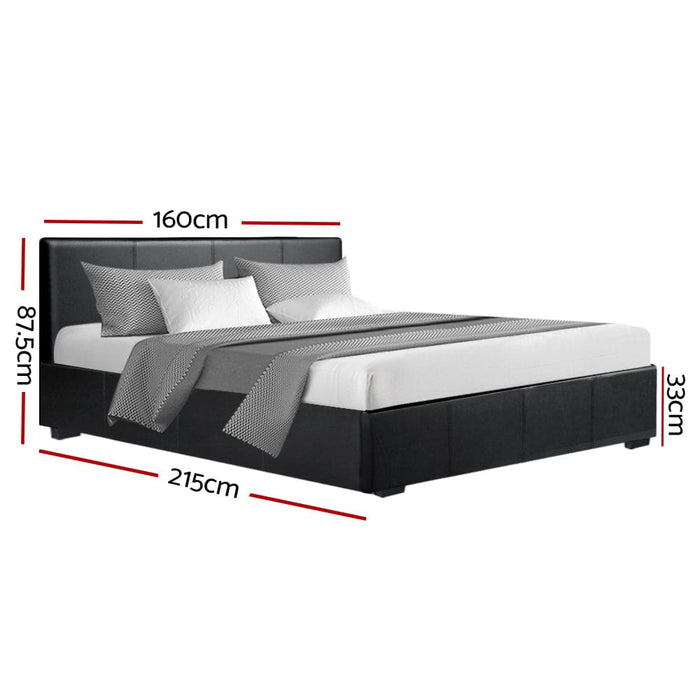 Artiss Nino Bed Frame Pu Leather - Black Queen