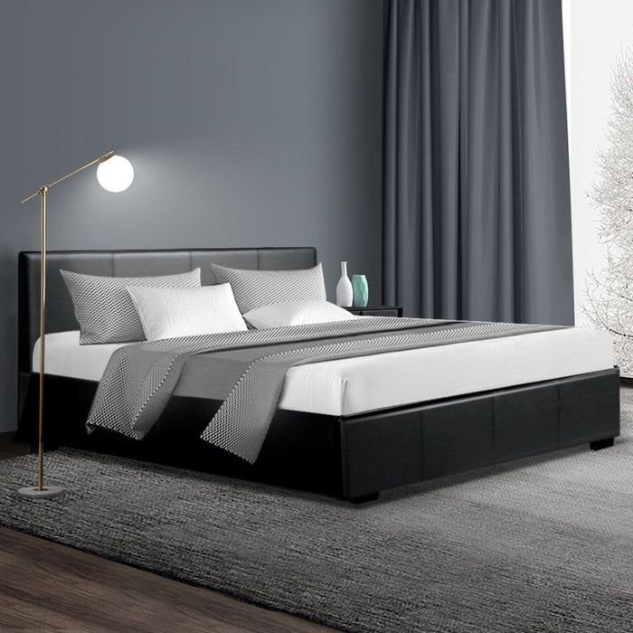 Artiss Nino Bed Frame Pu Leather - Black Queen
