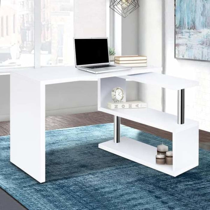 Artiss Rotary Corner Desk With Bookshelf - White