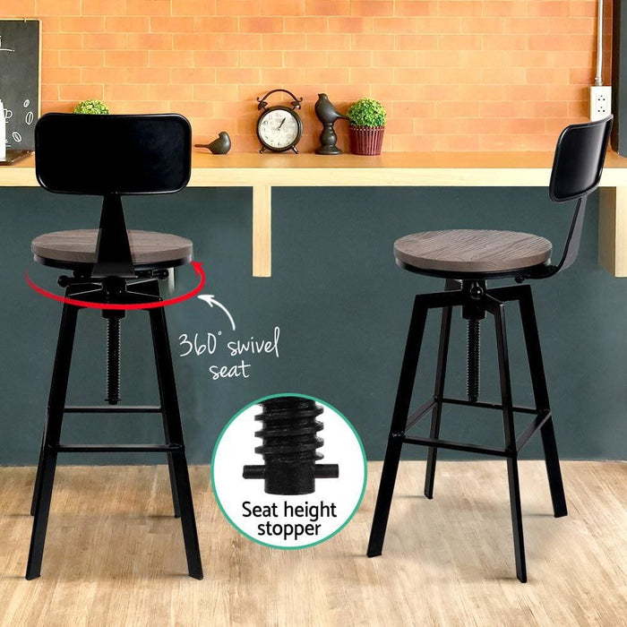 Artiss Rustic Industrial Style Metal Bar Stool - Black