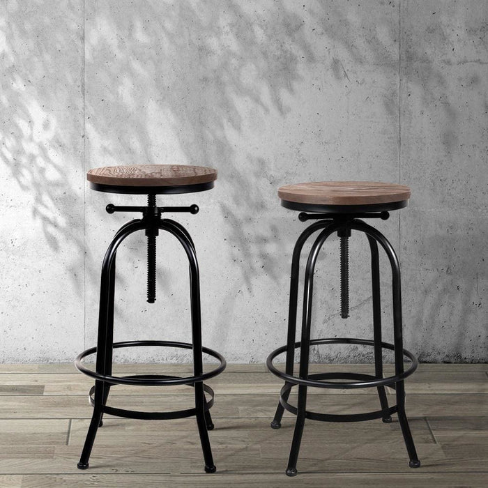 Artiss Bar Stool Industrial Round Seat Wood Metal - Black