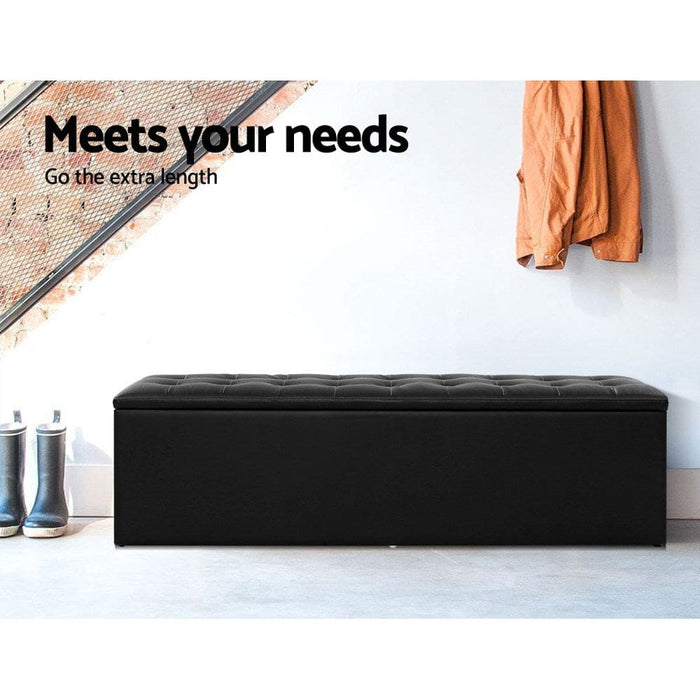 Artiss Storage Ottoman Blanket Box Black Large Leather Rest