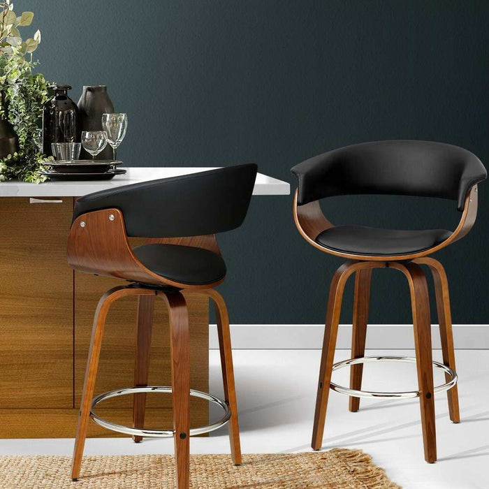 Artiss Swivel Pu Leather Bar Stool - Wood And Black