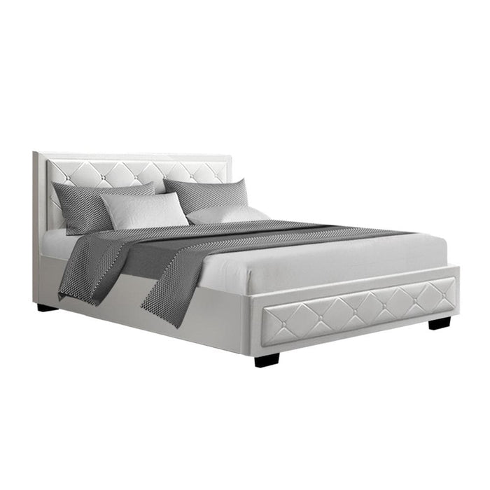 Artiss Tiyo Bed Frame Pu Leather Gas Lift Storage - White