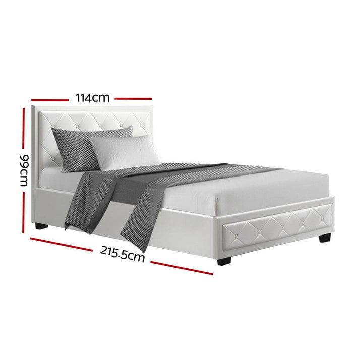 Artiss Tiyo Bed Frame Pu Leather Gas Lift Storage - White