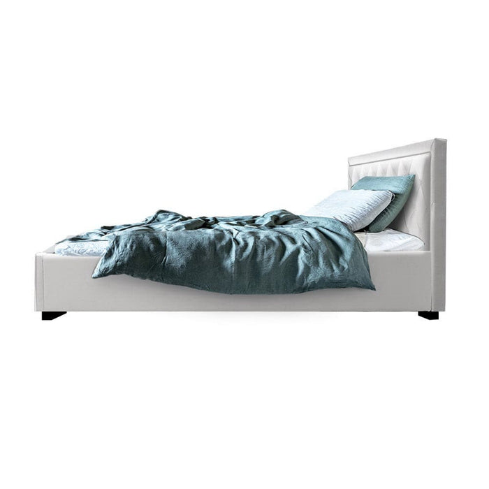 Artiss Tiyo Bed Frame Pu Leather Gas Lift Storage - White