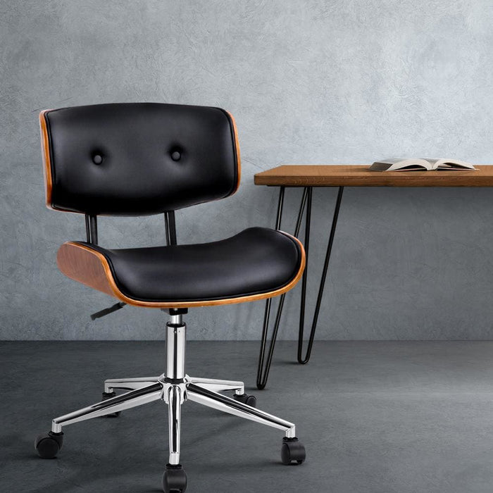 Artiss Wooden & Pu Leather Office Desk Chair - Black