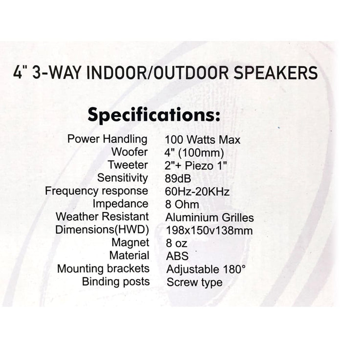 New Audioline Indoor Outdoor Speaker Pair 3-way 4\’