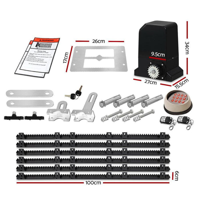 Auto Electric Sliding Gate Opener 1000kg Keypad 6m Rails