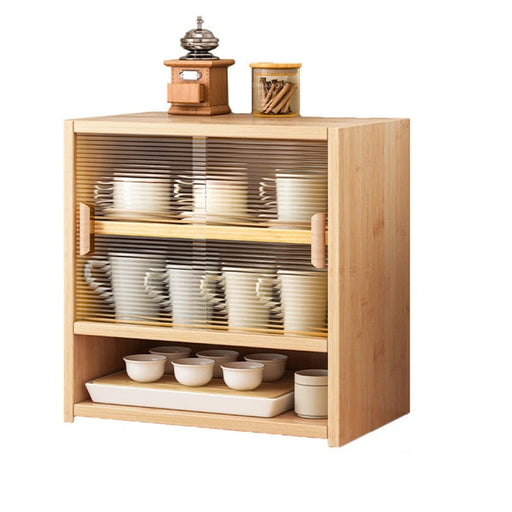 Bamboo Dustproof Cup Storage Cabinet With Sliding Acrylic