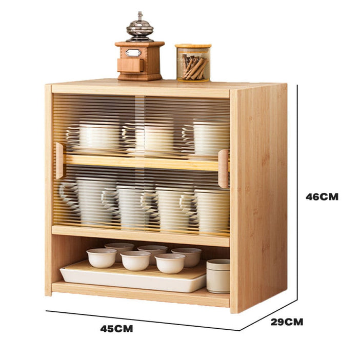 Bamboo Dustproof Cup Storage Cabinet With Sliding Acrylic