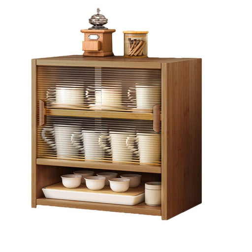 Bamboo Dustproof Cup Storage Cabinet With Sliding Acrylic