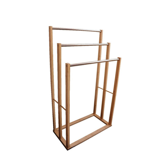 Bamboo Towel Bar Metal Holder Rack 3-tier Freestanding