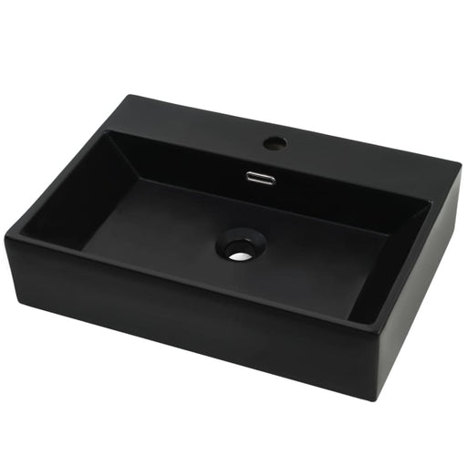 Basin With Faucet Hole Ceramic Black 60.5x42.5x14.5 Cm