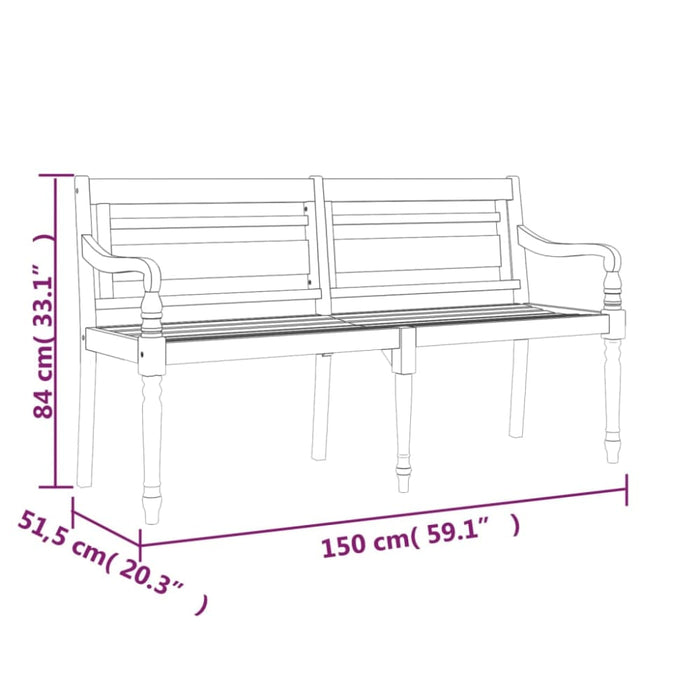 Batavia Bench 150 Cm Solid Wood Teak Tokoai