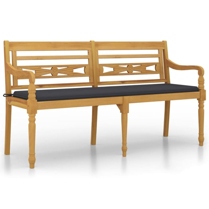 Batavia Bench With Anthracite Cushion 150 Cm Solid Wood