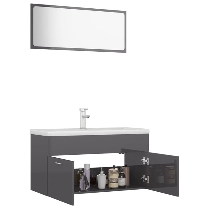 Bathroom Furniture Set Glossy Look Grey Chipboard Tbibnko