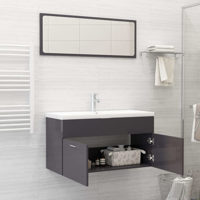 Bathroom Furniture Set Glossy Look Grey Chipboard Tbibnko