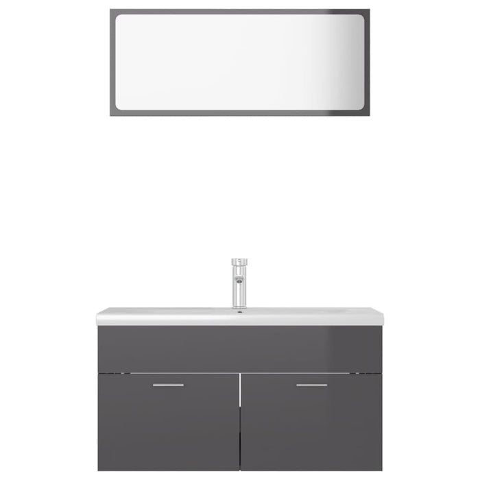 Bathroom Furniture Set Glossy Look Grey Chipboard Tbibnko