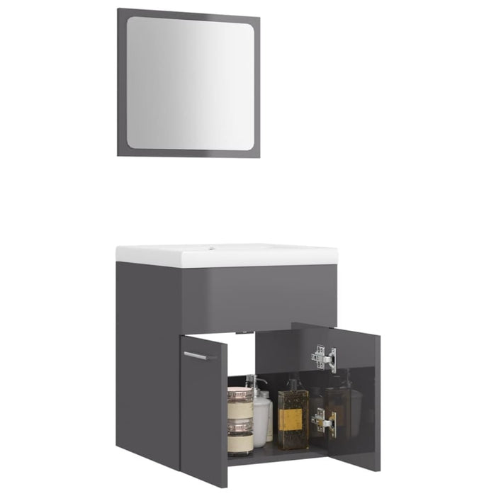 Bathroom Furniture Set Glossy Look Grey Chipboard Tbibnla