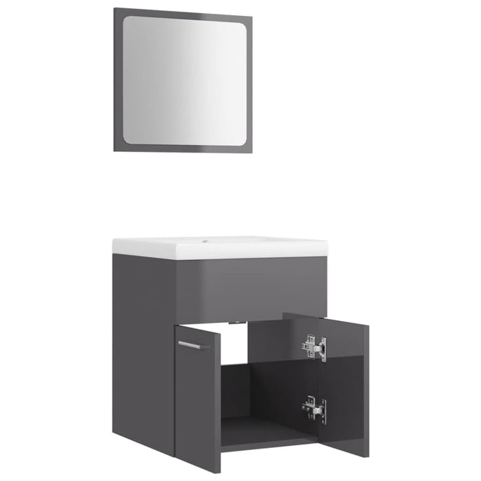 Bathroom Furniture Set Glossy Look Grey Chipboard Tbibnla