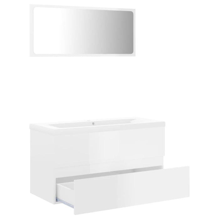 Bathroom Furniture Set Glossy Look White Chipboard Tbiolbk