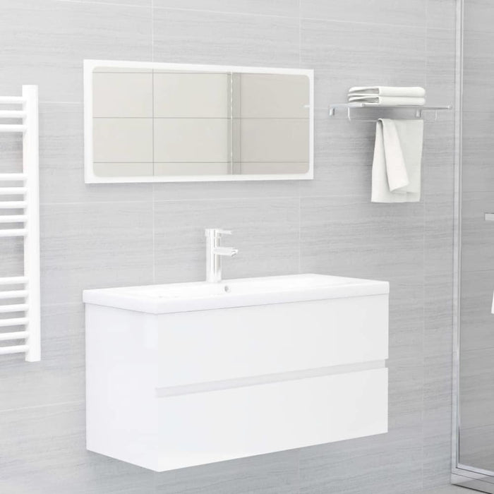 Bathroom Furniture Set Glossy Look White Chipboard Tbiolbk