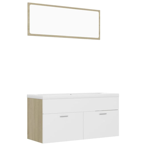 Bathroom Furniture Set White And Sonoma Oak Chipboard