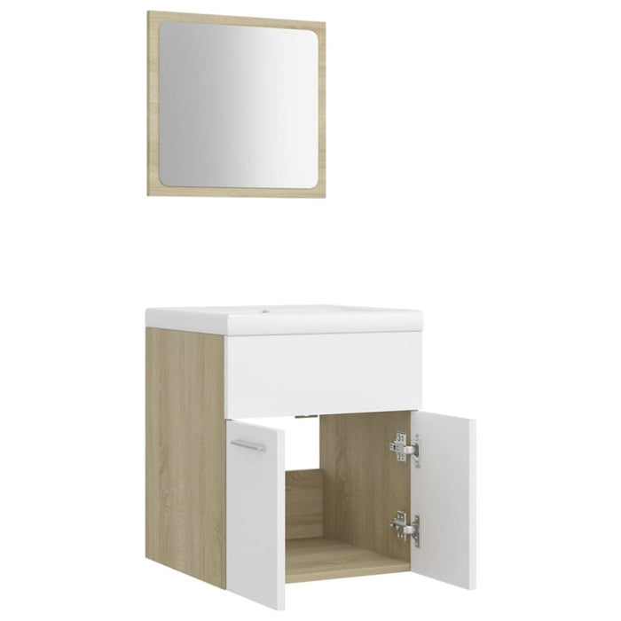 Bathroom Furniture Set White And Sonoma Oak Chipboard