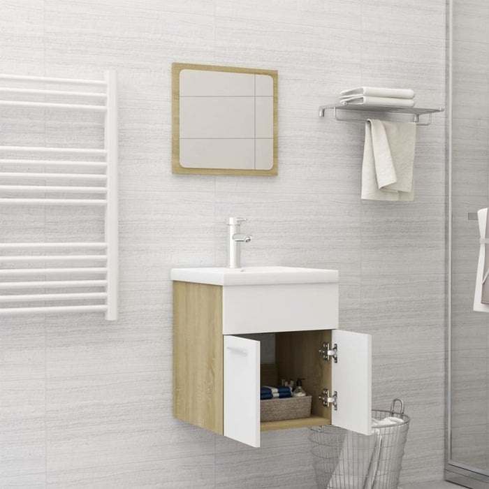 Bathroom Furniture Set White And Sonoma Oak Chipboard