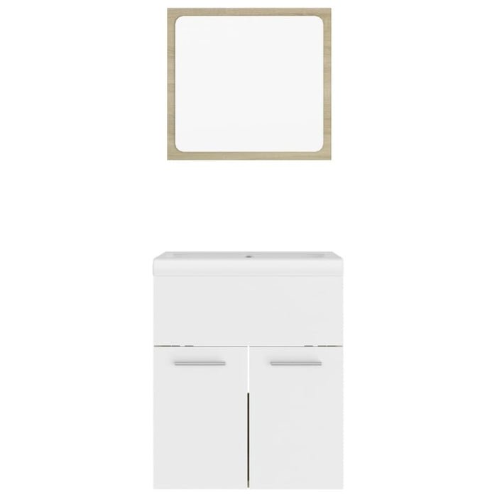 Bathroom Furniture Set White And Sonoma Oak Chipboard