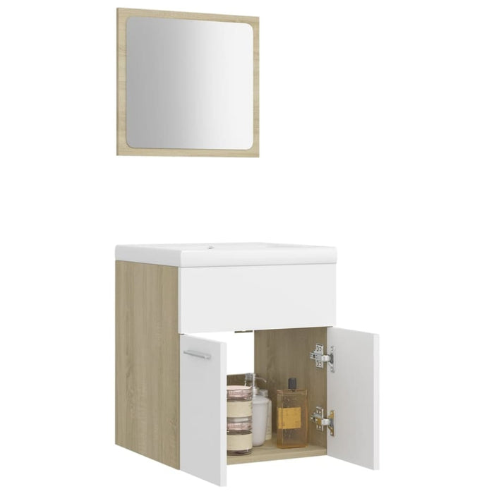 Bathroom Furniture Set White And Sonoma Oak Chipboard