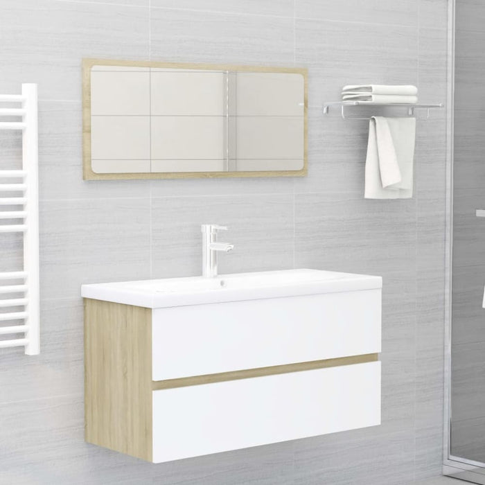 Bathroom Furniture Set White And Sonoma Oak Chipboard