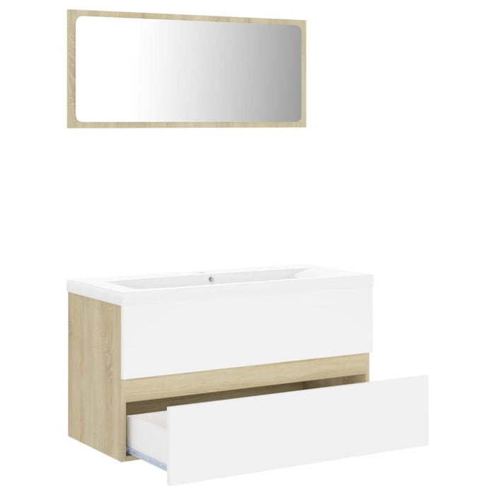 Bathroom Furniture Set White And Sonoma Oak Chipboard