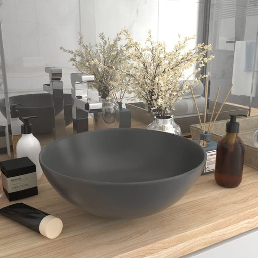 Bathroom Sink Ceramic Dark Grey Round Oalknt