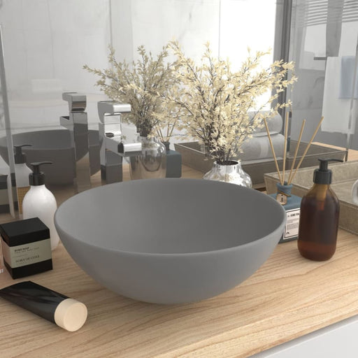 Bathroom Sink Ceramic Light Grey Round Oalknx